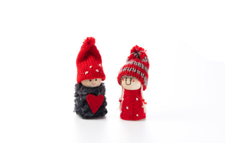 Boy and girl dolls on a white background. Christmas image. Valentine's Day image.の写真素材