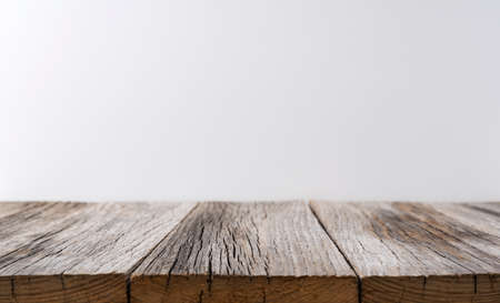 Old wooden boards on a white background. Wooden floor. Wooden stage.の写真素材