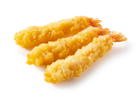 Shrimp tempura placed on a white background. Tempura is a Japanese food. It is Japanese fried shrimp.の写真素材