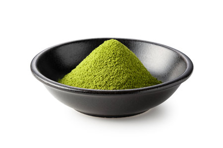 Matcha green tea on white background. Matcha powder.の写真素材