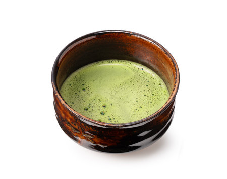 Matcha green tea on white background. Matcha bowl.の写真素材