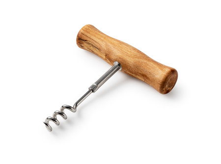 Wooden corkscrew isolated on white background.の写真素材