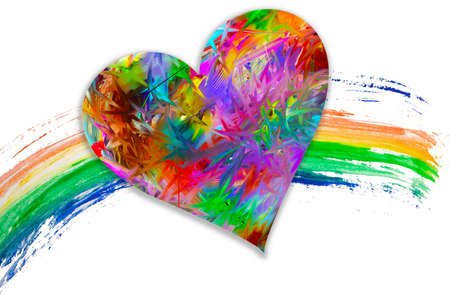 Heart in LGBT color on a rainbow background. LGBT concept for design. Gay pride rainbow LGBT flag design background. LGBT movement symbol. Valentine's Day.の写真素材