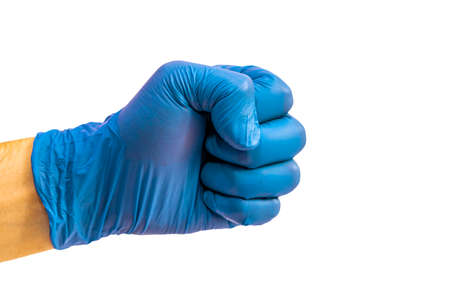 Hand in a medical glove. Gesture and symbol. Hand gesture. Concept for design. Medicine. Diagnosis....