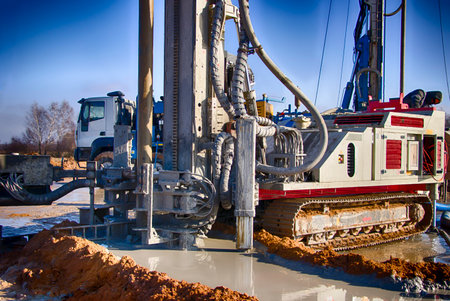 Drilling rig. Drilling deep wells. Coring. Industry. Mineral exploration.の写真素材