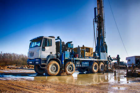 Drilling rig. Drilling deep wells. Coring. Industry. Mineral exploration.の写真素材