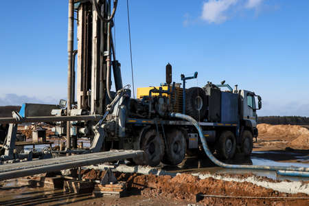 Drilling rig. Drilling deep wells. Coring. Industry. Mineral exploration.の写真素材