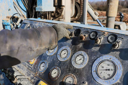 Drilling rig. Drilling deep wells. Drilling rig control panel. Sophisticated technological equipment. Mineral exploration. The device of wells for freezing soil.の写真素材