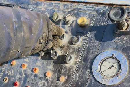 Drilling rig. Drilling deep wells. Drilling rig control panel. Sophisticated technological equipment. Mineral exploration. The device of wells for freezing soil.の写真素材