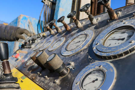 Drilling rig. Drilling deep wells. Drilling rig control panel. Sophisticated technological...