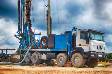 Drilling rig. Drilling deep wells in the bowels of the earth. Industry and construction. Mineral...