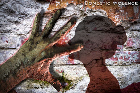 Domestic Violence. Violence in family. Threat to a woman. Closed mouth and concealment of the...