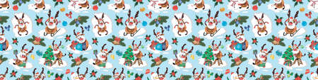 Christmas seamless pattern. New Year cartoon characters. Celebration. Concept for design and printing on packaging. Scalable seamless background.の写真素材