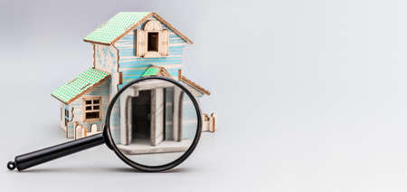 The concept of mortgage and rental housing and real estate. Mortgage credit lending. House model...