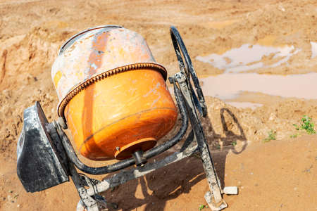 Industrial concrete mixer at a construction site. Preparation of concrete and mortarの写真素材