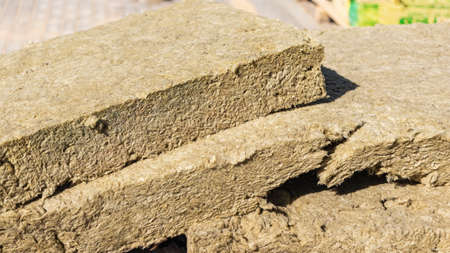 Rock mineral wool at a construction site. Close-up