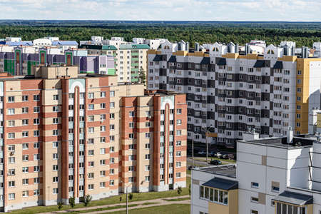 Modern multi-storey residential area. Mortgage lending for a young family. Belarus. Soligorskの写真素材