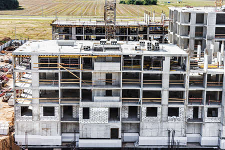 Monolithic frame construction of the building. Solid walls of concrete. The framework for the walls....