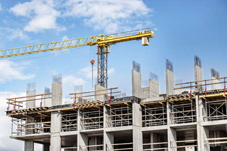 Construction of a monolithic reinforced concrete house. Modern building technologies. Construction...
