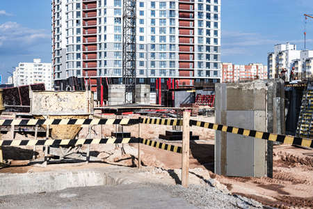 Construction of a monolithic reinforced concrete house. Modern building technologies. Monolithic...