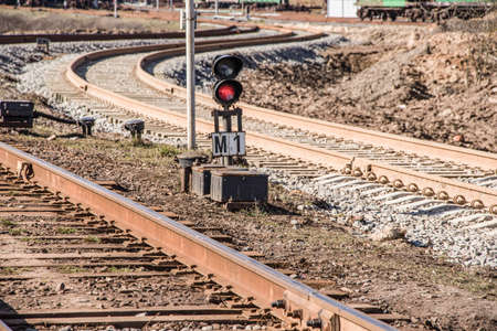 Railway track Railway rails. Arrow and denouement.の写真素材
