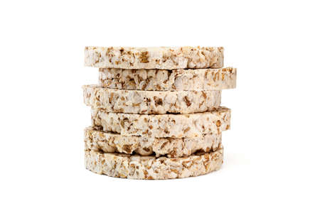 Fitness crispbread isolated on white background. Healthy diet food. Whole grain crispy bread. Diet breadの写真素材