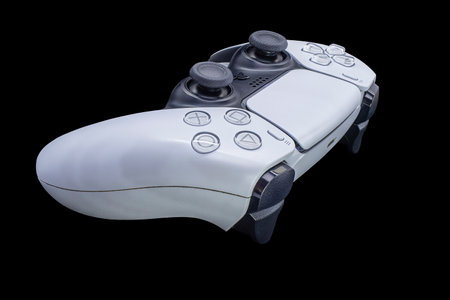 Next Gen game controller isolated. SONY PS-5.Game console. Belarus, Minsk, March 2022のeditorial素材
