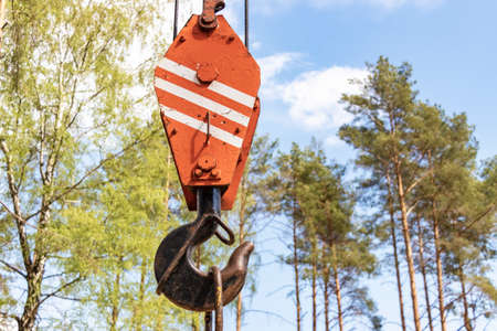 Crane hook for lifting loads. Lifting device for stacking cargo. Lifting and moving heavy loads on a...