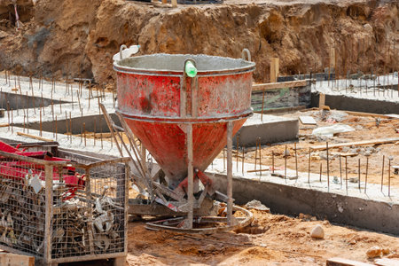 A device for supplying concrete with a crane or loader during the construction of a foundation....