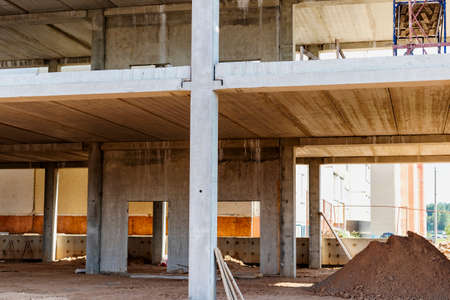 Construction of a reinforced concrete building. Elements of a concrete house. structural elements....