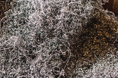 metal shavings. background. Waste after metal processing on a lathe