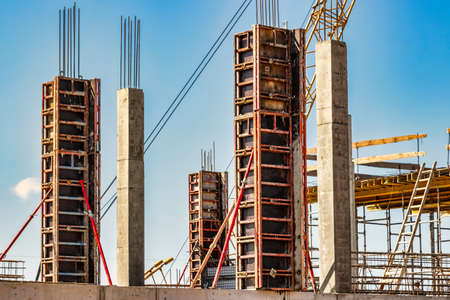 Formwork for pouring the second floor of a monolithic building. Reinforcement of walls and ceiling....