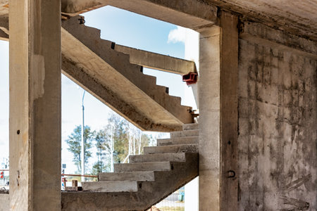 Construction of a reinforced concrete building. Elements of a concrete house. structural elements. construction site. Foundations and Grillagesの写真素材