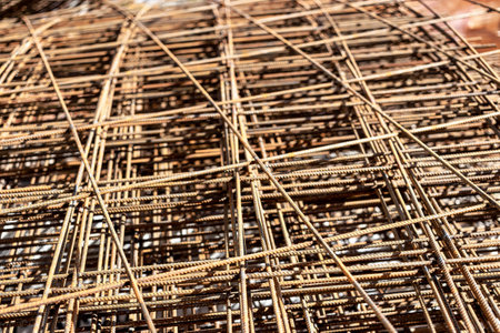 Rebar, reinforcing bars or steel close up, reinforcement steel, wires mesh of steel used as a...