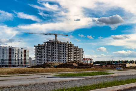 Monolithic frame construction of the building. Solid walls of concrete. The framework for the walls. Formwork for walls made of concrete. Construction site close upの写真素材