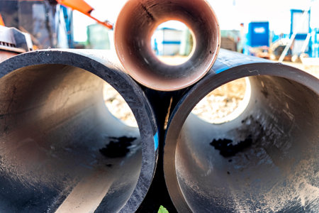 Water pipes polymer close-up. View of the pipes from the inside. System for supplying water to...