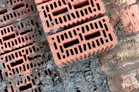 Construction of ceramic brick walls. Keramoblock. Hollow brick. Construction of a red brick house....
