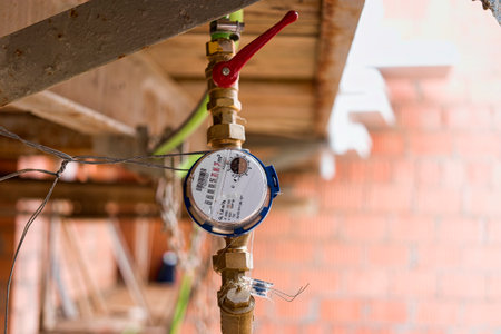 Water meter at a construction site. Provision and accounting of water at the construction site....