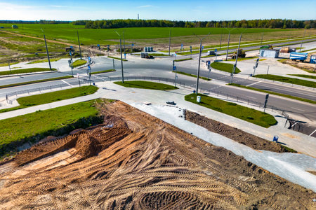 Construction of new roads and sidewalks in the city. view from above. drone photography. Improvement...