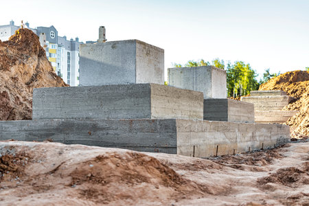 Monolithic reinforced concrete foundation for the construction of a residential building. Rostverk...