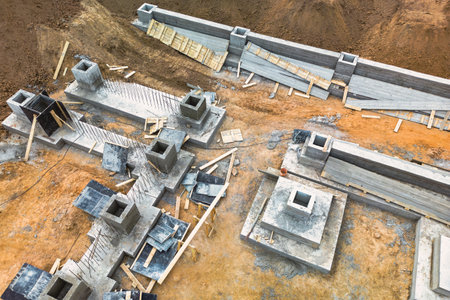 Monolithic reinforced concrete foundations for the construction of a large building. Rostverk at the...