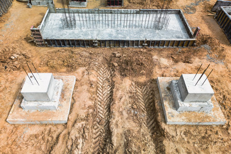 Monolithic reinforced concrete foundations for the construction of a large building. Rostverk at the...