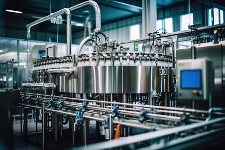 Factory for the production of beer. Brewery conveyor with glass beer drink alcohol bottles, modern production line. Blurred background. Modern production for bottling drinks. selective focusの素材