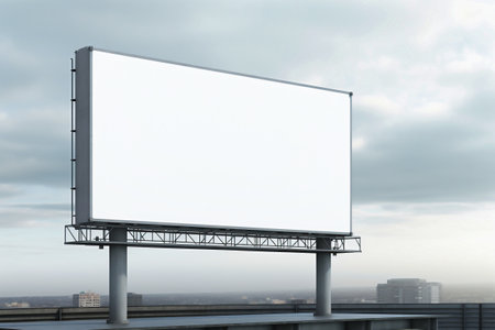Billboard mockup outdoors, Outdoor advertising poster at night time with street light line for advertisement street city night. With clipping path on screenの素材