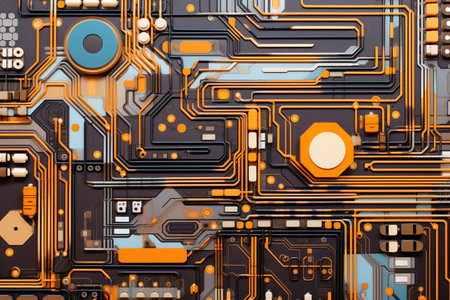 The printed circuit board of a modern computer. Motherboard for electronic systems and equipmentの素材