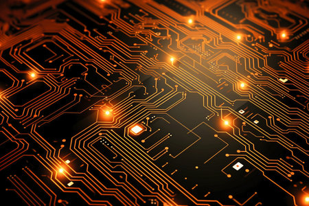 The printed circuit board of a modern computer. Motherboard for electronic systems and equipmentの素材