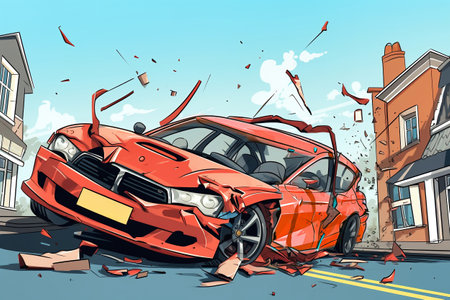 The car get damaged in an accident on the road. Broken car after a collision. Serious car accident. Road traffic accident.の素材