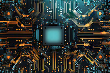 The printed circuit board of a modern computer. Motherboard for electronic systems and equipmentの素材