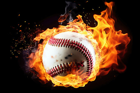 A baseball with a lot of fire on itの素材