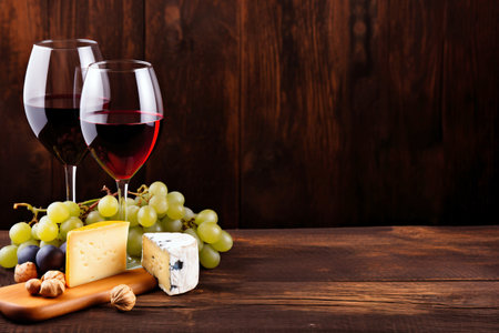 A couple of glasses of wine and some cheeseの素材